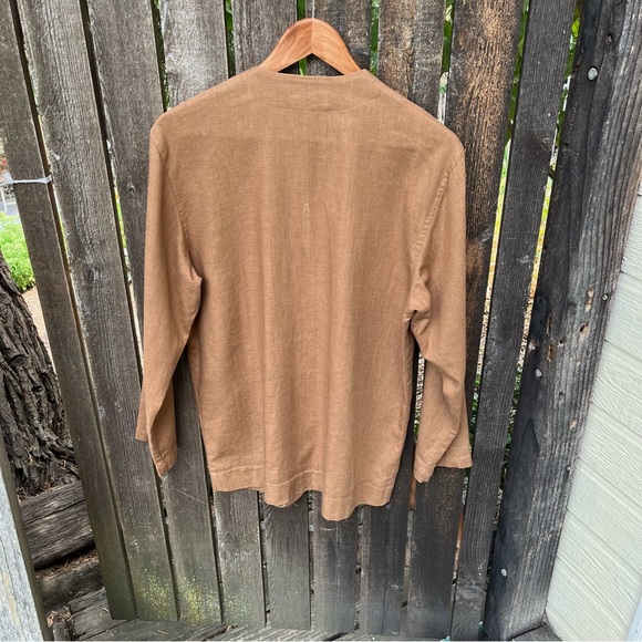 Casual Corner Brown Linen Rayon Collarless Button Blazer Jacket Sz 4 - Picture 3 of 10